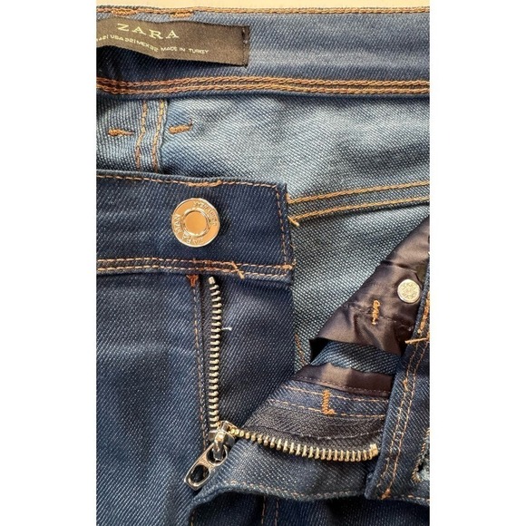 Zara hi rise, skinny jeans, size 32 dark blue with tan stitching - Picture 6 of 8